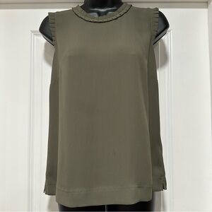 J.Crew Olive Green Sleeveless Pleated Trim Women’s Top Size 2